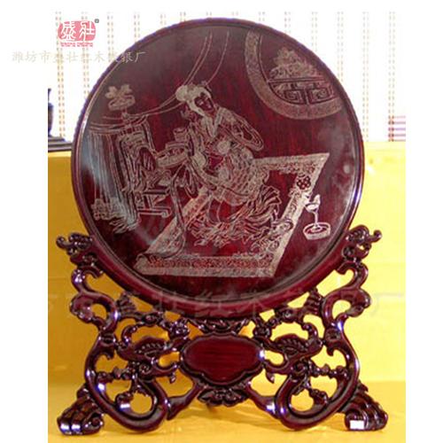 红木嵌银漆器工艺品仕图看盘缅甸花梨木办公桌摆件礼品收藏品